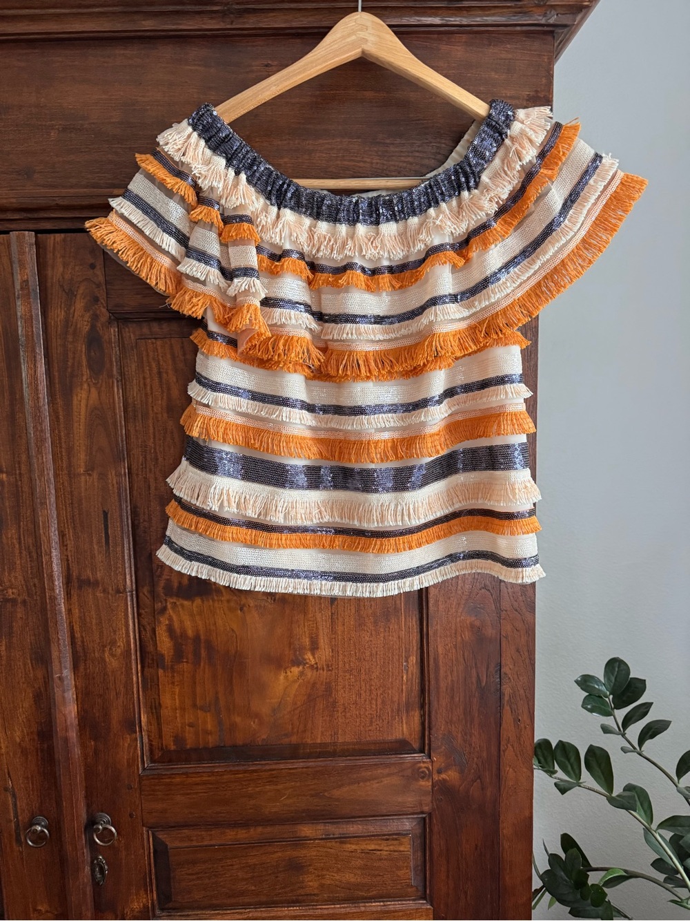 Waverly Grey Tassel Sequin Off The Shoulder Top